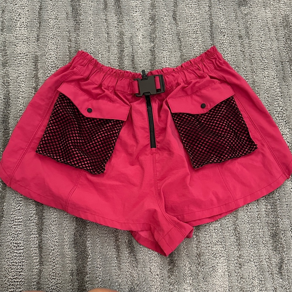Vibrant Pink Women's Cargo Shorts with Black Pockets